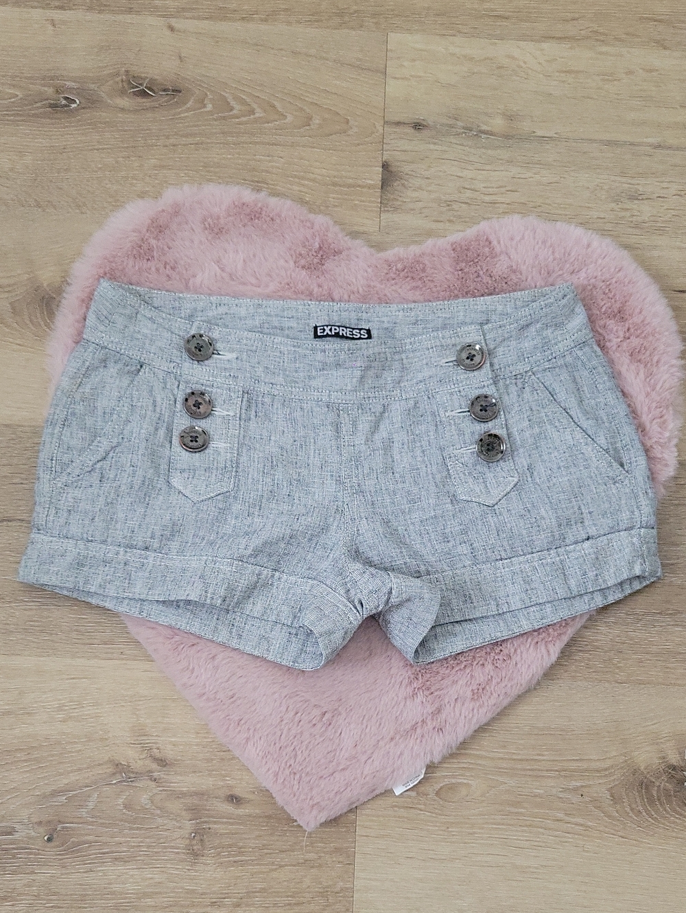 Express Heather Gray Womens Button-Accent Denim Shorts